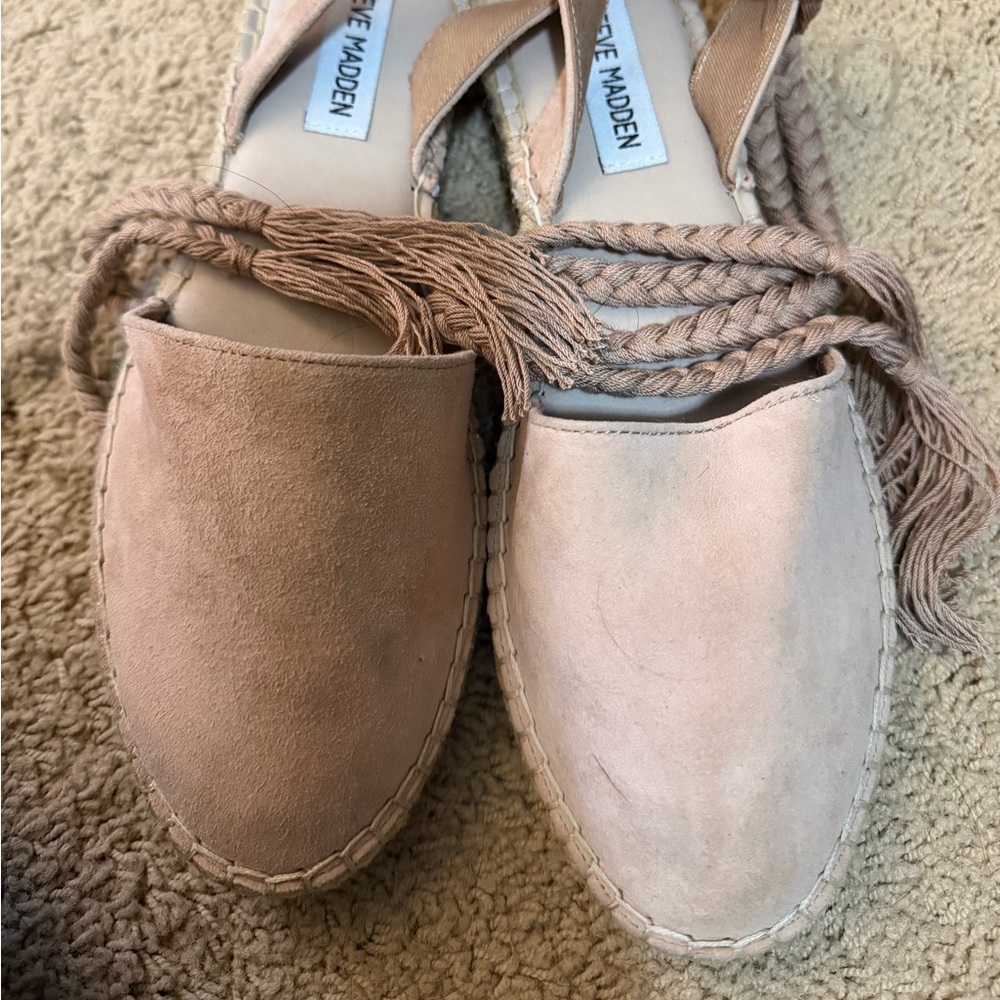 Steve Madden Blush/Taupe Braided Ankle Tie Espadrilles
